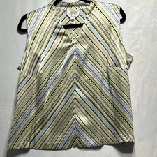 Talbots Tank Top 14W 100% Silk V-Neck Green Blue Striped Sleeveless
