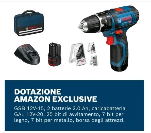 Bosch Professional 12V Trapano Avvitatore Con Percussione GSB 12V-15, 2 batt 2Ah - Immagine 3 di 4