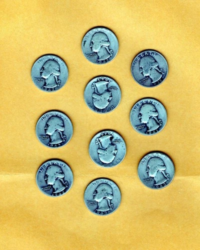 Lot Of (10) 90% Silver 1940's  & 30's Washington Quarters  (C-56)