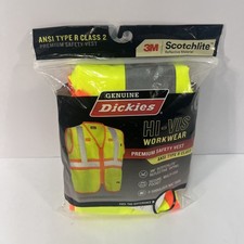Mens Dickies Yellow High Visibility Safety Reflective Zip Front Vest L NEW