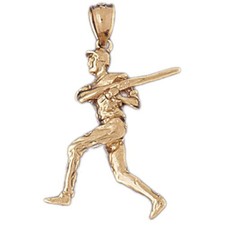 3D Baseball Player Charm Pendant 14k Gold 3.8 Grams 