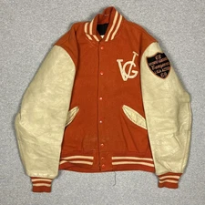 Vintage 60s Letterman Jacket Size 40 Small Orange Chain Stitched Mexican Basebal