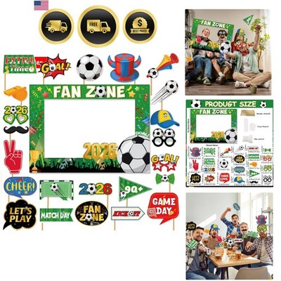 24-Piece Soccer Party Photo Booth Props with Frame & Sticks - Football Sports...