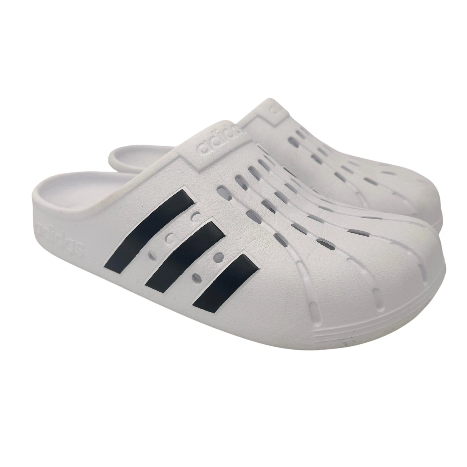 Adidas Adilette Slides Clogs White Black Logo Unisex Men Size 8 | Women Size 9