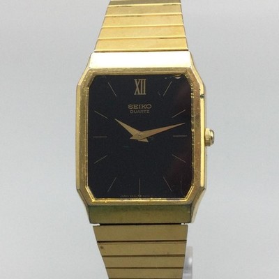 Vintage Seiko Mens Watch 26mm Black Dial Gold Tone 6530-5799 Adjustable Strap