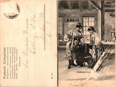 Vintage Postcard Postkarte Carte Postale Folk Costume Scene Austria Unposted