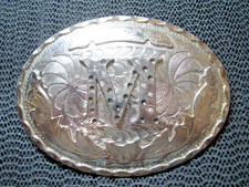 LARGE WESTERN M INITIAL COWBOY COWGIRL BELT BUCKLE VINTAGE MISSING RHINESTONES