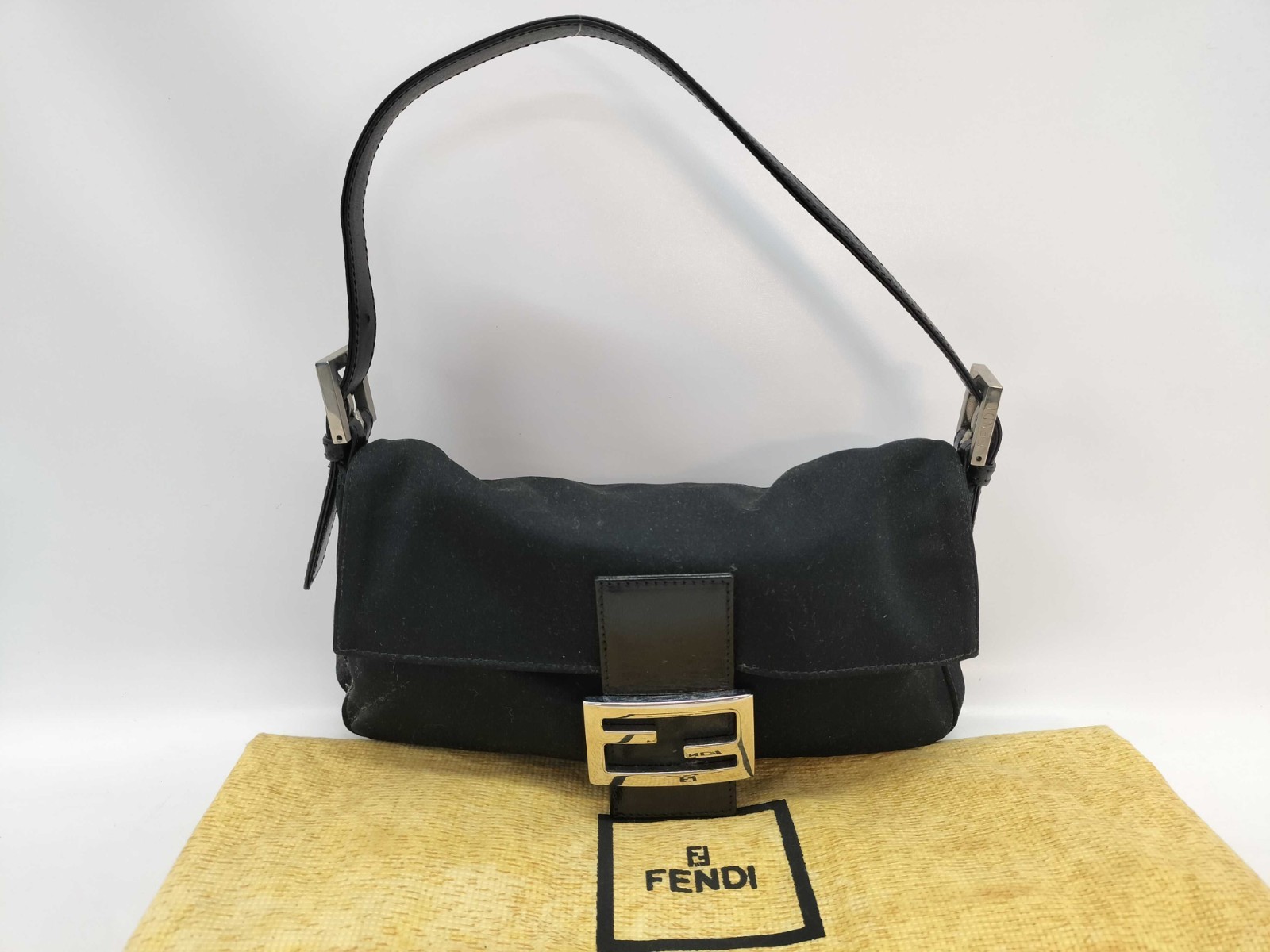 FENDI Mamma Baguette Shoulder Bag Nylon Black Silver