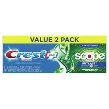 Crest + Scope Outlast Complete Whitening Toothpaste, Mint, 5.4 oz, Pack of 2 0.93 per gallon