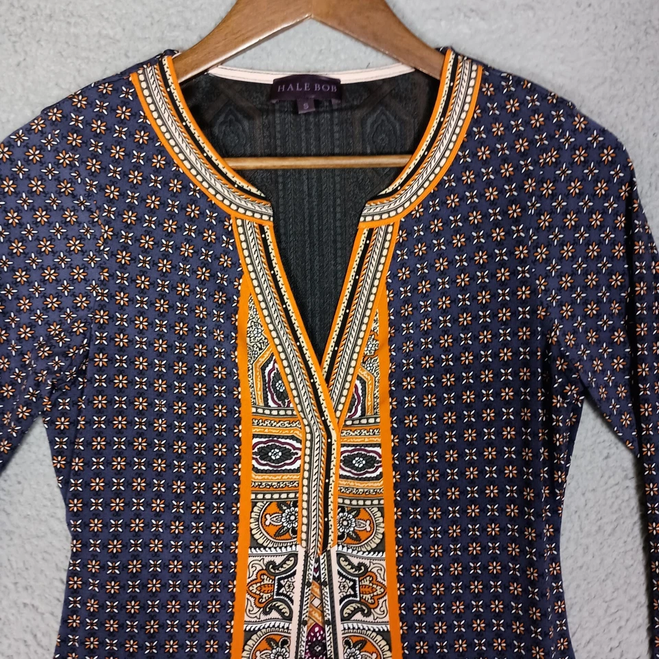 Vestido Vaina Hale Bob Para Mujer Pequeño Azul Naranja Cachemira Floral Étnico Tribal Foto 3 de 4
