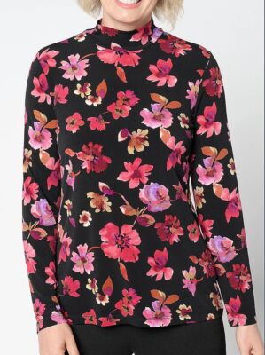 Susan Graver Size 2X Berry Print Liquid Knit Mock Neck Top