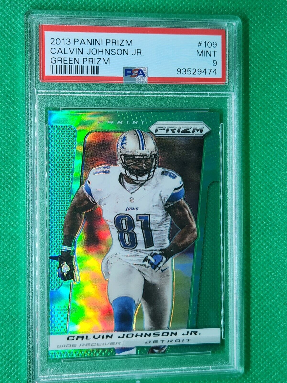 2013 Panini Prizm GREEN #109 Calvin Johnson PSA 9 POP 2 NO HIGHER Detroit Lions