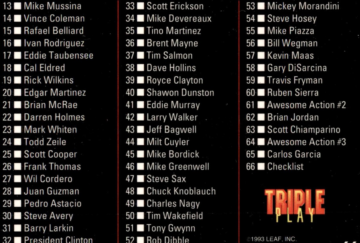 Checklist: 1-66 #66 1993 Triple Play UK