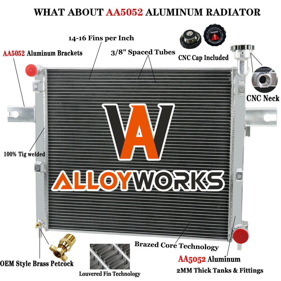 2-Row Aluminum Radiator For 2005-2010 Jeep Grand Cherokee 2006-10 Commander Foto 2 de 4