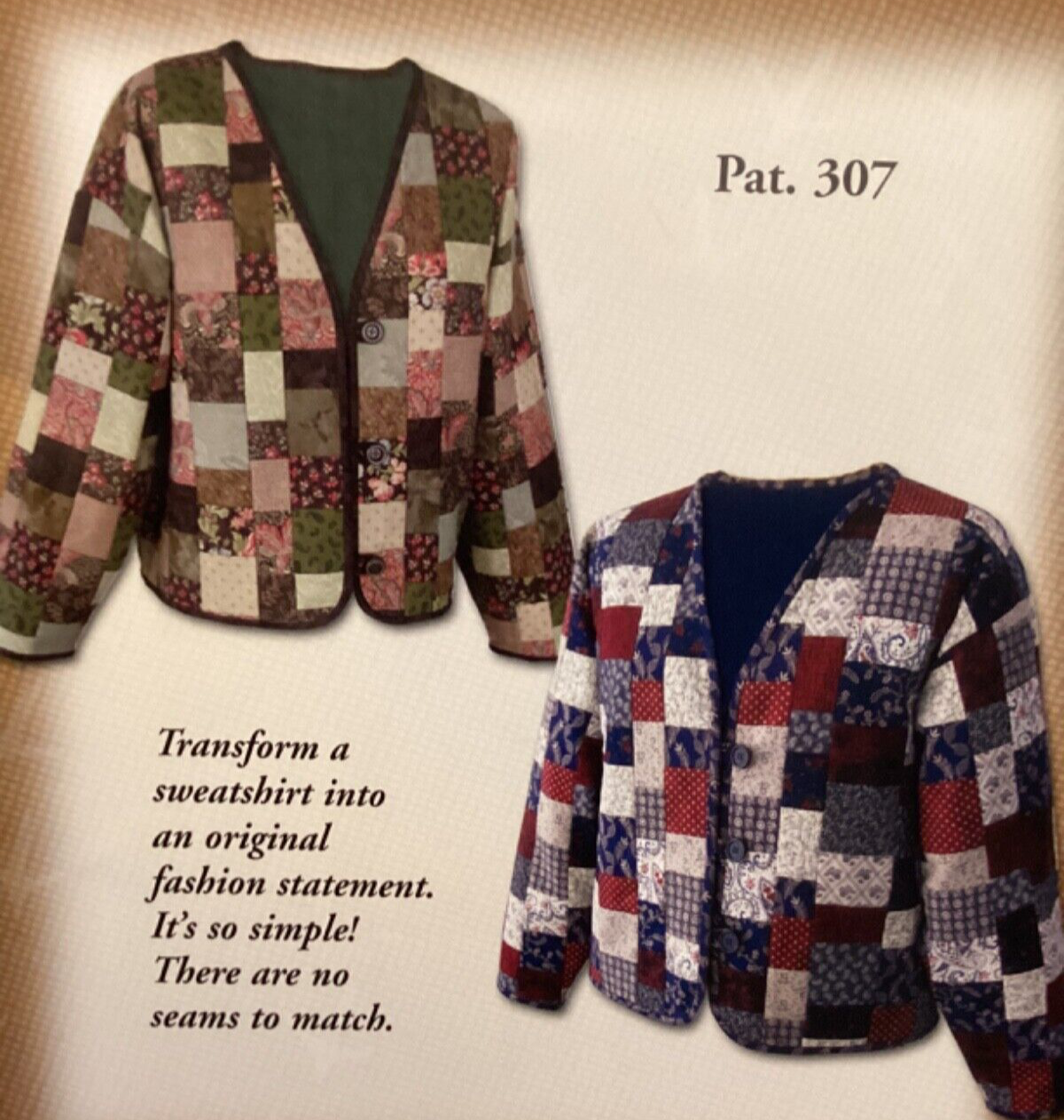 PATTERN Primitive Sweatshirt Jacket Patchwork Quilt NEW Turkey Track Designs