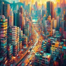 Hong Kong Urban Touch - Oil Painting (Digital Image)