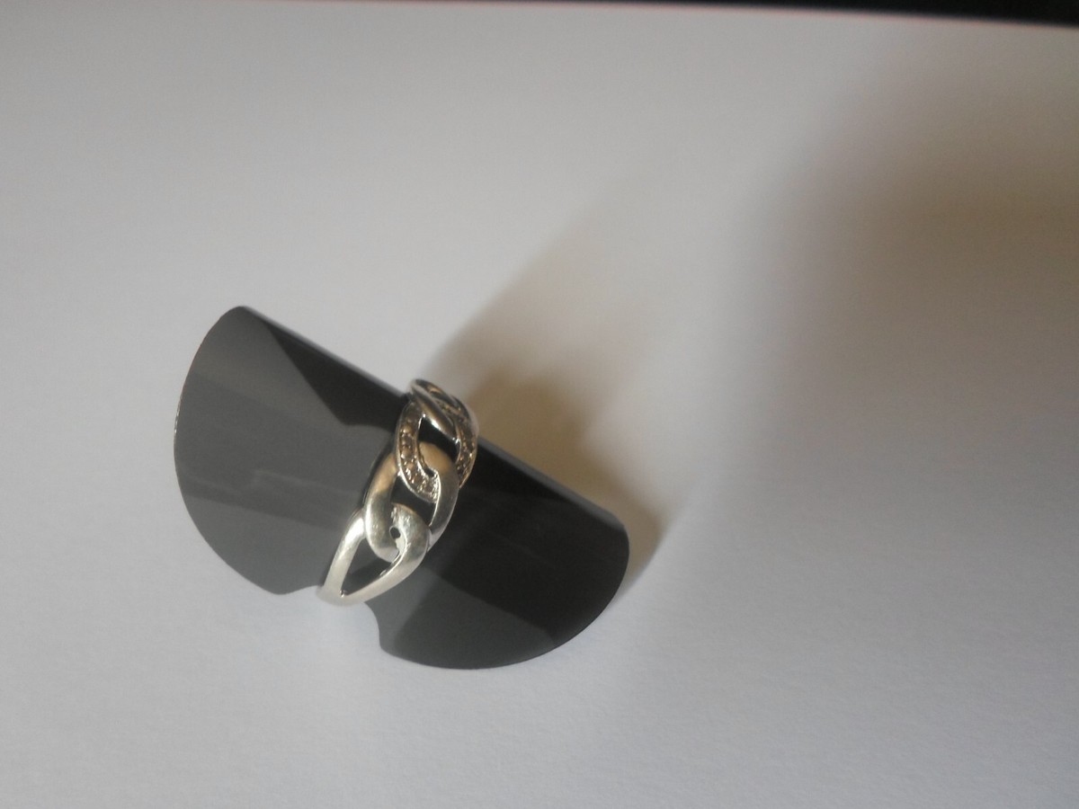 Bague En Argent Massif Entrelacée Avec Zirconiums - Taille 53/54, Occasion, Couleur Argenté