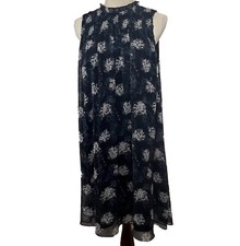 Joie Navy Baltic Print Mini Shift Dress Small Flowy Keyhole Back