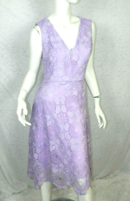 DONNA MORGAN Dress Purple Lace Eyelet Fit Flare Size 8