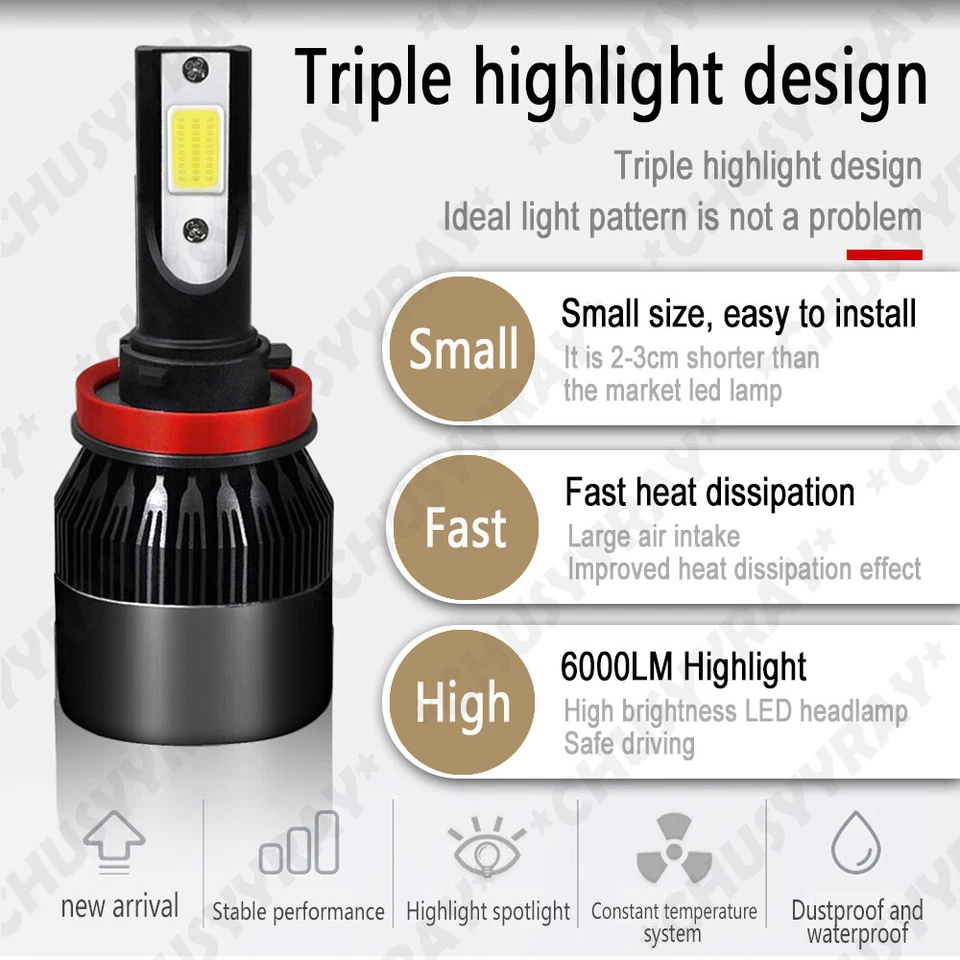 Para Hyundai Veracruz 2007-11 6000K Faro LED Alto Bajo + Kit Bombillas Antiniebla Foto 4 de 4