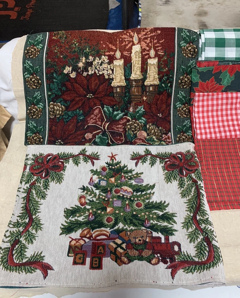 Holiday Christmas Bundle Vintage Tapestry And Fabric - Image 2 of 4