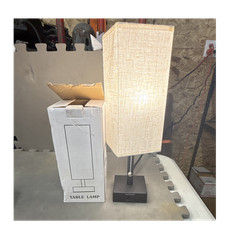 Black Matte Metal Table Lamp, cream Rectangular Fabric Shade, Pull Chain, USB