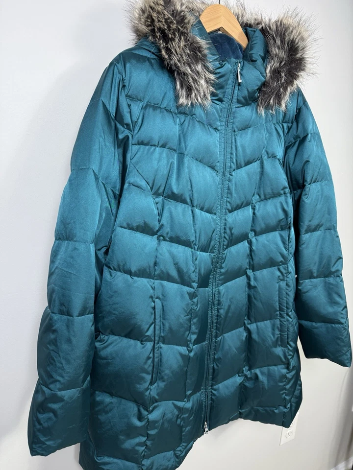 Lands End Coat Womens 2X (20-22) Blue Down Puffer Fur Hood Long Winter Jacket - Image 3 of 4