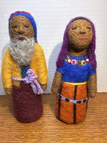 Handmade Needle Felted Doll Pair ~ Standing Figures ~ Colorful Folk Art