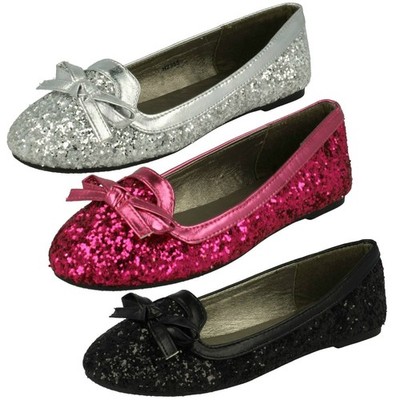 Spot On Girls Glitter Bow Detail Flats