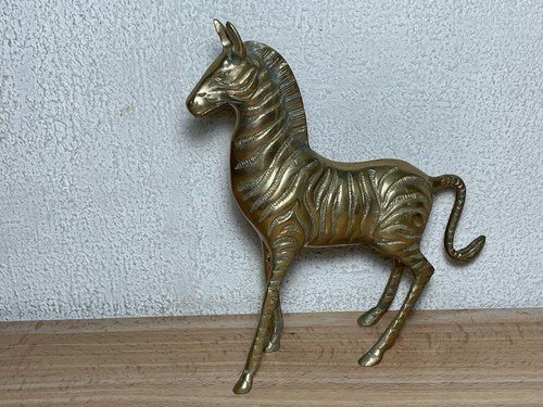 Vintage Pier 1 Solid Brass Zebra Sculpture Figurine Safari Decor Korea 8-5/8" H