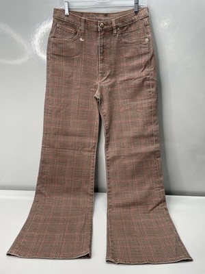 R13 Womens Jeans Brown Plaid Size 30 Charlotte Flare Leg 5 Pocket Cotton Blend