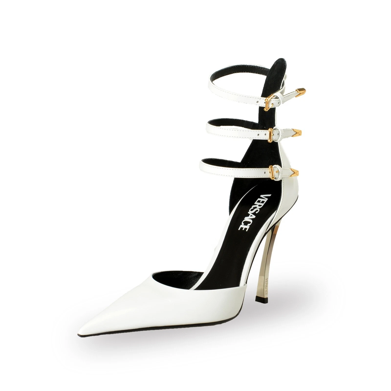Versace — Versace Women's White Leather High Heel Ankle Strap Pumps Shoes US 11 IT 41