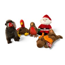 Ty beanie babies lot with tags Early Bird Chocolate Moose Santa Gobbles Cheeks
