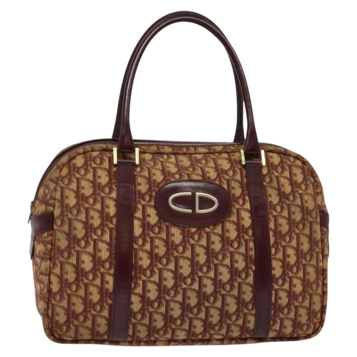 Christian Dior Trotter Canvas Handbag in Red Gold Authentic BA2709