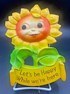 Vtg 1973 Miller Studio Sunflower Chalkware Wall Plaque Key Hook "Lets Be Happy"