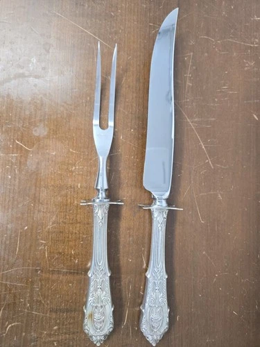 Rose Point Wallace Sterling Silver Knife Fork CarvingSet