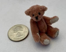 Miniature Fully Jointed Teddy Bear Dusty Rose Color  2” By Theresa Yang