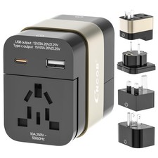 Universal Travel Adapter Global Power Plugs Outlets, GaN Fast Wall Charge...