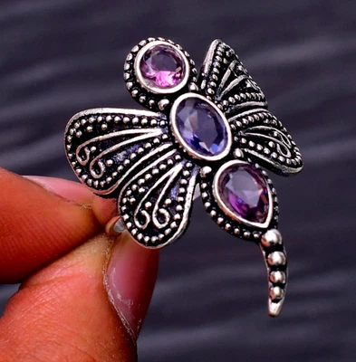Pierre précieuse améthyste : bague bijou en argent sterling 925 taille - 9,5 - Photo 1/4