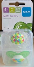 MAM Orthodontic Pacifier 6 Months 2-Pack Green Clear BPA Free Ultra Soft NIB