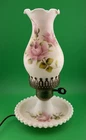 Vintage Hand Painted Roses Milk Glass Electric Working Lamp 11” Tall Hobnail