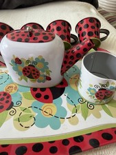 Gossi Inc. Metal Ladybug Pretend Play Tea Set Tray Teapot Cups Creamer 2021
