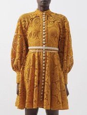 ZIMMERMANN Anneke belted guipure mustard lace mini dress size 0