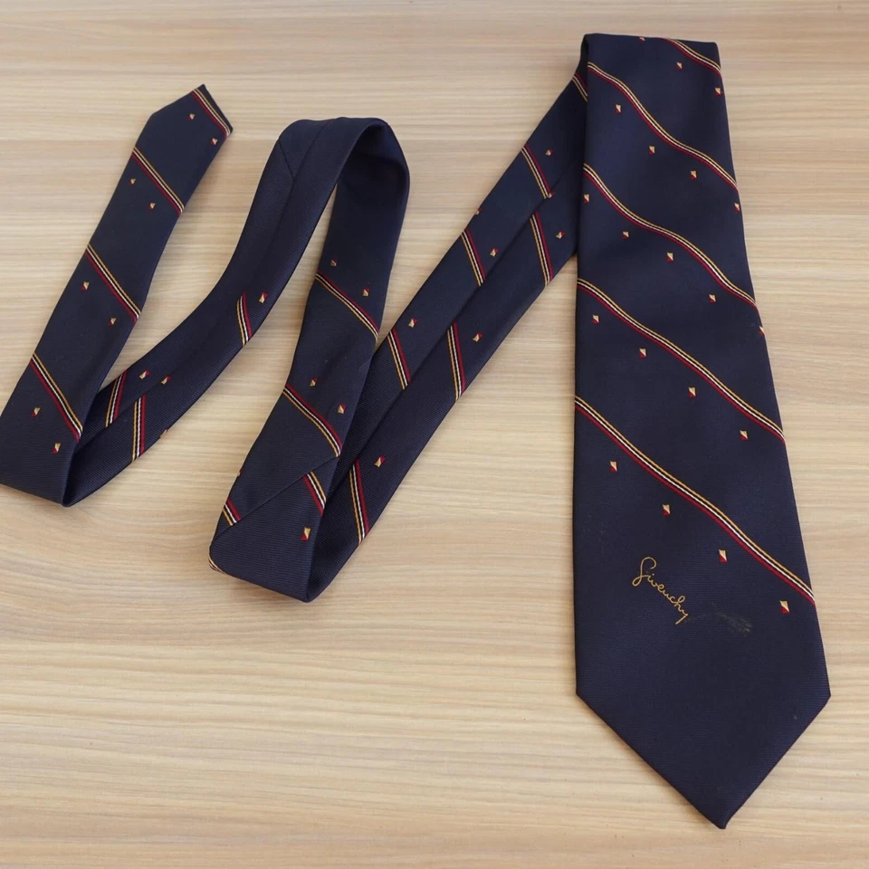 Corbata Givenchy Paris Cuello Hombre Azul Rayas Oscuras Seda Logo Inicial Formal Caballeros Foto 4 de 4
