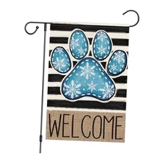  Winter Welcome Garden Flag Dog Paw Print 12x18 Inch Small Burlap Double Sided 