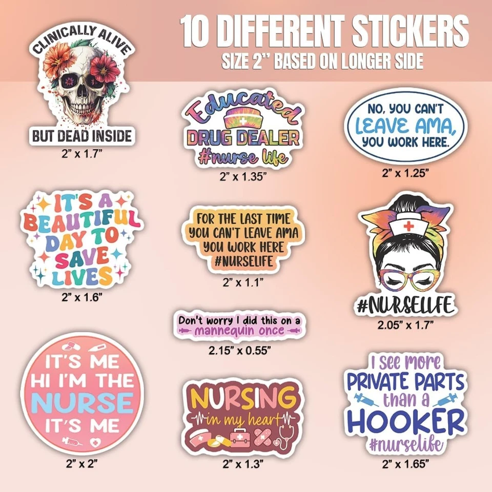 10pcs Nurse Sticker, Sarcastic Nursing Life, Gift for Nurses & Healthcare Worker - Image 2 of 4