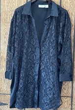 Vintage Victoria s Secret Black Lace Button Down Blouse Sheer Satin Gold Label