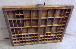 Vintage wooden Printer Drawer Letter Type Set Tray Shadow Box 21 3/4" x 16 3/4"