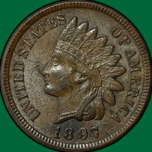 1897 Indian Head Cent Choice Almost Uncirculated AU+/UNC Coin #34106