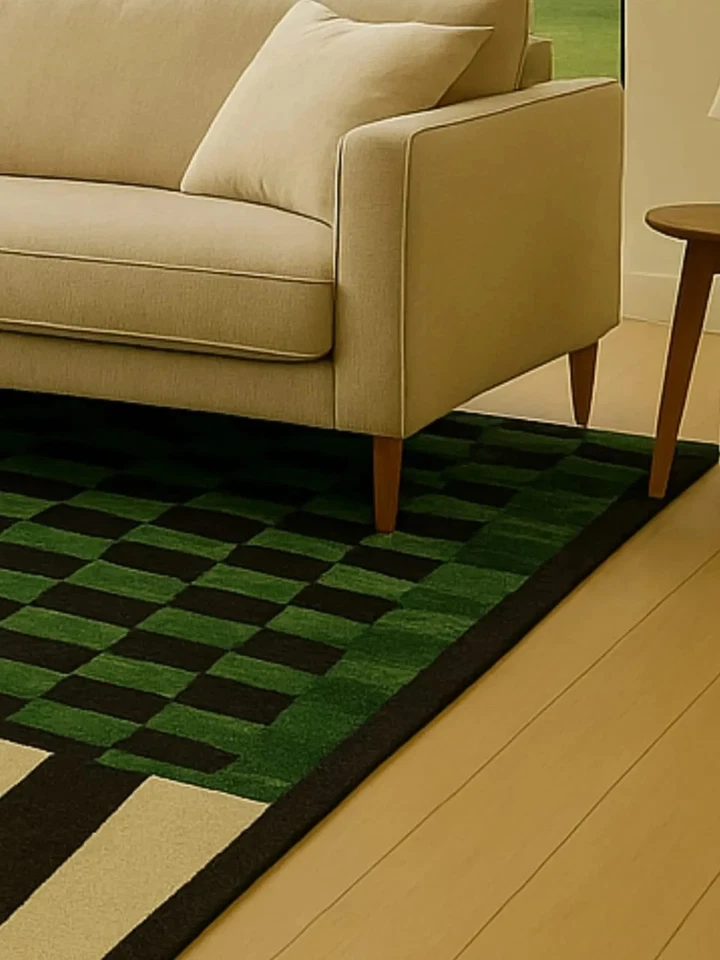 Tapis touffeté à la main - design en damier avec rayures audacieuses - Photo 4/4